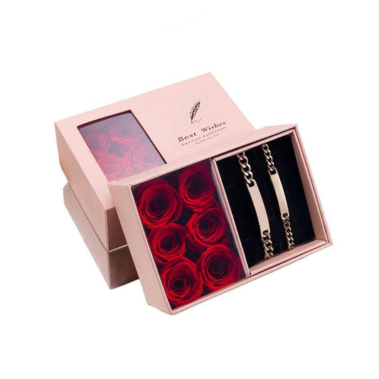 ENGRAVED BRACELET SET - W/ROSE BOX - Fleur Et Amour